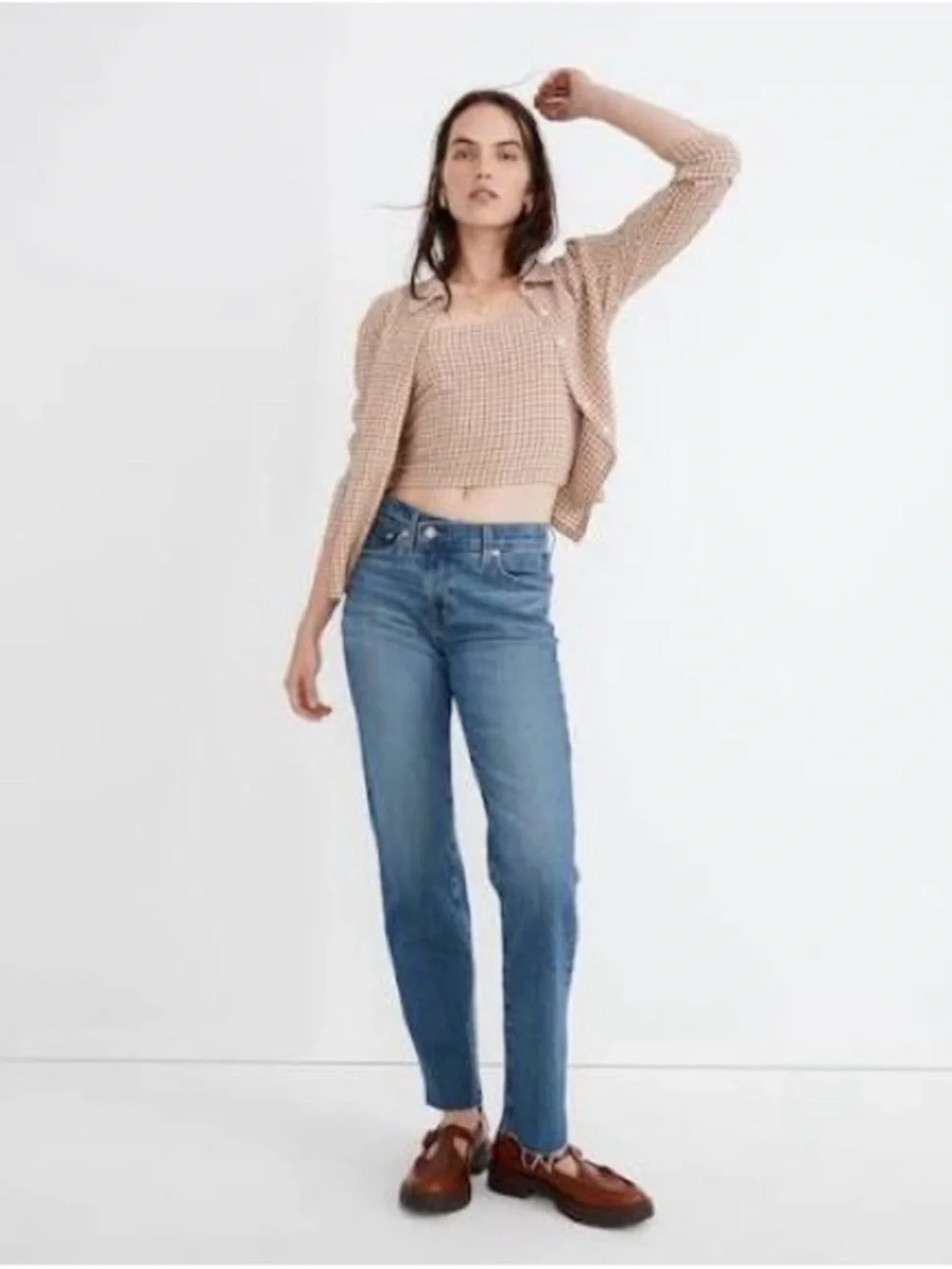 Madewell Jeans The Mid Rise Perfect Vintage Crossover Zipper Raw Hem Blue 27